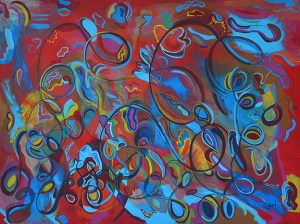 Dance with Red 40" x'30" acrylic and ink on canvas