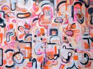 Painitng , pink, black, creams, white, abstract. Free Spirit